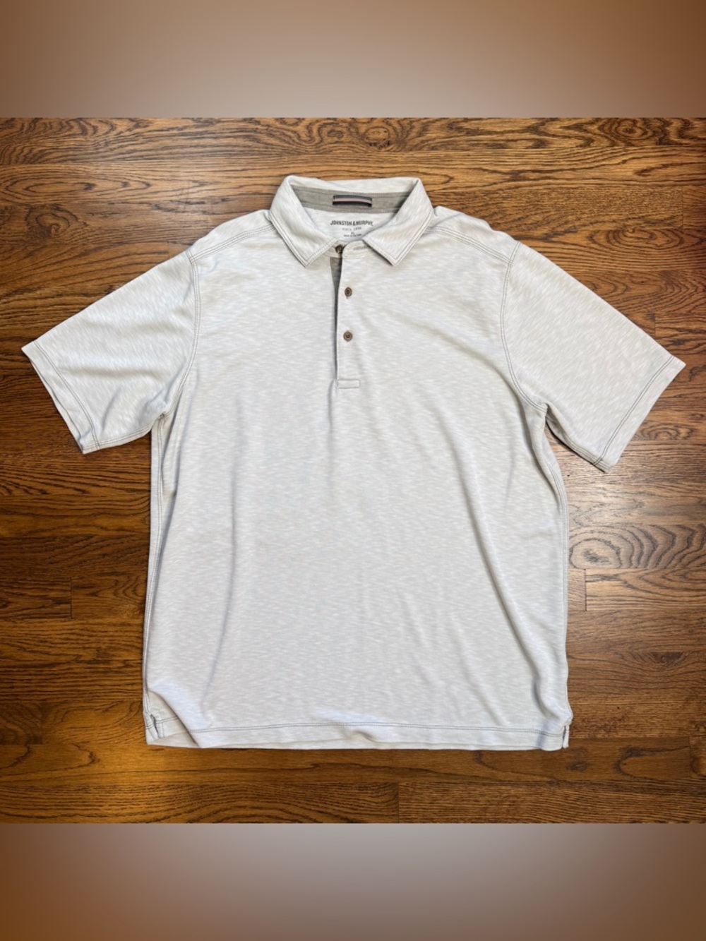 Johnston & Murphy Men’s Vintage Slub Heathered Light Gray Jersey Polo Size XL